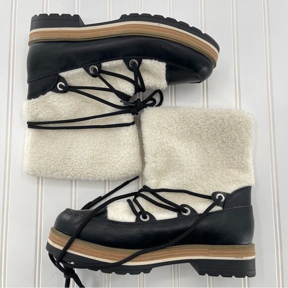 ESPRIT Elaine Black Faux Fur Platform Preppy Lace Up Strappy Boots Size 8.5 - Picture 3 of 10